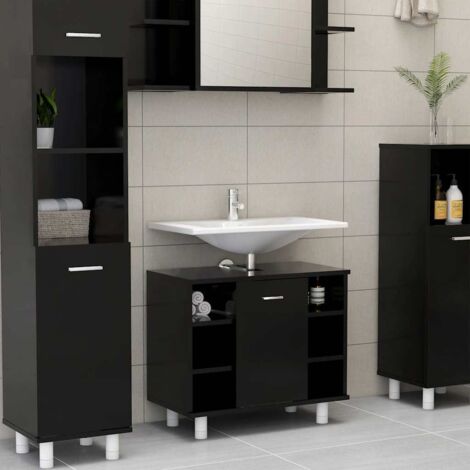 Vidaxl – Armoire murale de salle de bain noir 60x32x53,5 cm – Bois d'ingénierie – 1 porte – 7 compartiments – Fixation murale incluse