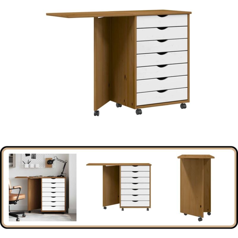 Vidaxl - Armoire roulante avec bureau moss marron miel bois de pin