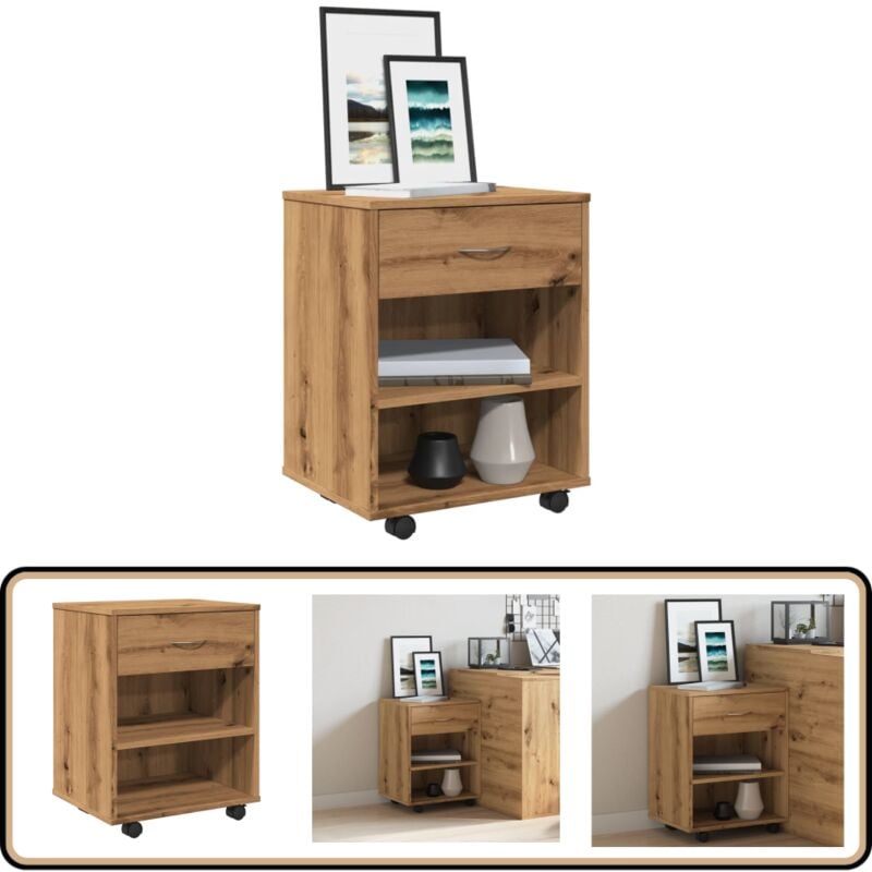 Armoire roulante chêne artisanal 46x36x59 cm bois d'ingénierie - Vidaxl
