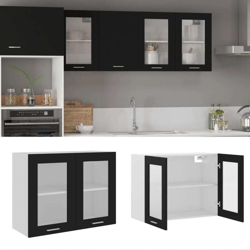 Armoire en verre suspendue Noir 80x31x60 cm Bois d'ingénierie Vidaxl