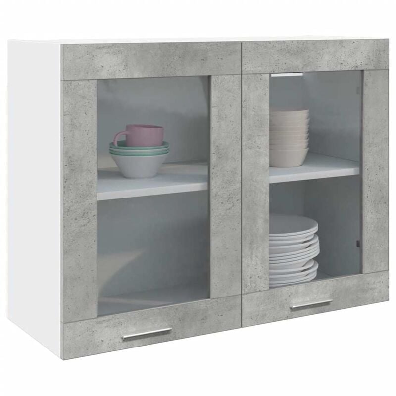 Vidaxl - Armoire en verre suspendue gris béton 80x31x60 cm