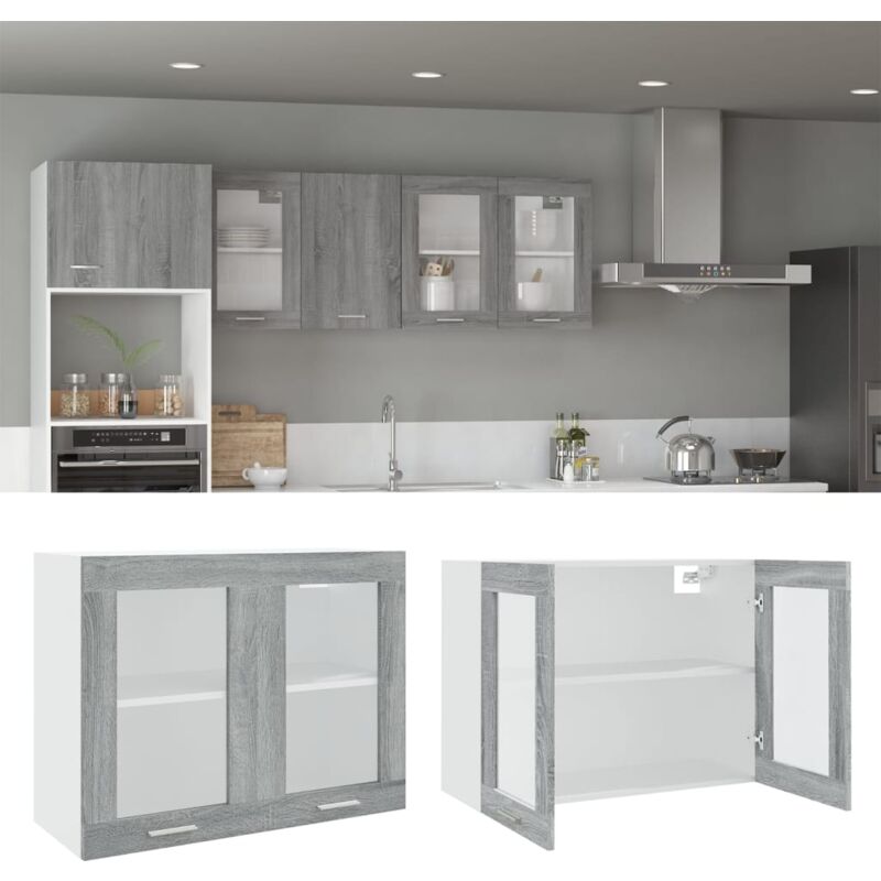 Vidaxl - Armoire en verre suspendue Sonoma gris Bois d'ingénierie