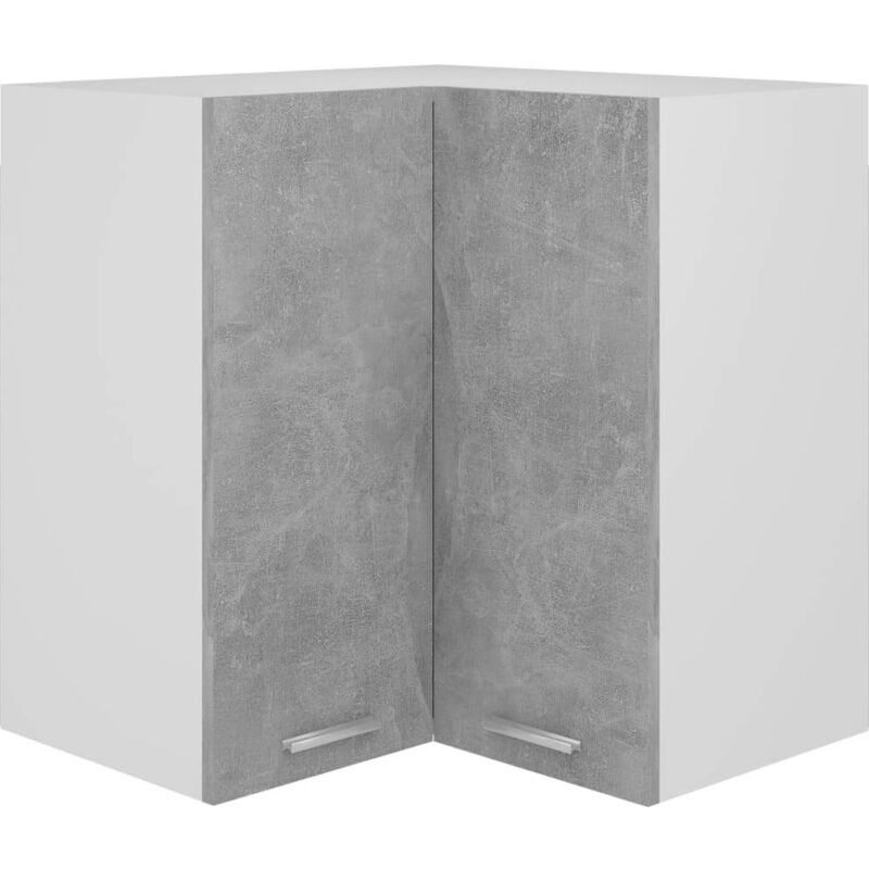 Vidaxl – Armoire d'angle suspendue gris béton 57x57x60 cm – Aggloméré – 2 étagères – Capacité de charge 60 kg – Pour montage mural