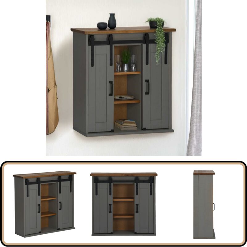 vidaXL Armoire suspendue HALDEN 2 portes coulissantes gris pin