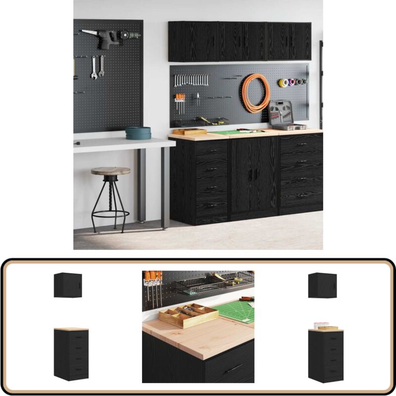 Vidaxl - Armoires de garage 2 pcs noir bois d'ingénierie