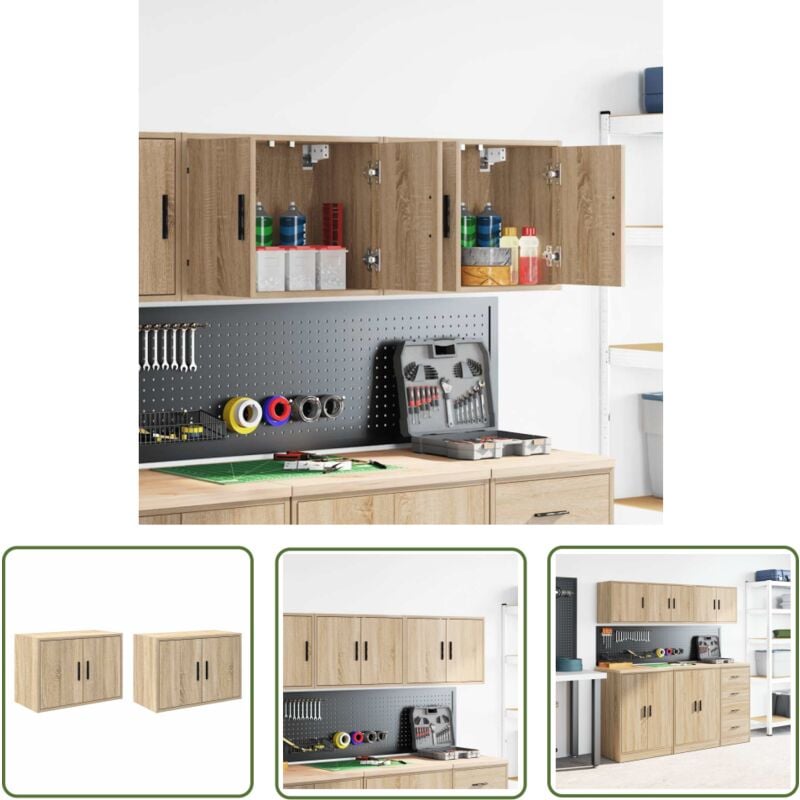 The Living Store - vidaXL Armoires murales de garage 2 pcs chêne sonoma bois d'ingénierie