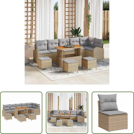 vidaXL Arredamento da esterno -  Set Divano da Giardino con cuscino 10 pcs Beige e Grigio Chiaro
