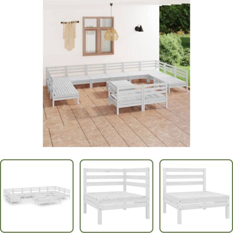 vidaXL Arredamento da esterno -  Set Salotto da Giardino 13 pz in Legno Massello di Pino Bianco