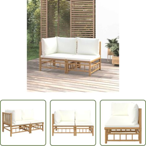 vidaXL Arredamento da esterno -  Set Salotto da Giardino 2pz con Cuscini Bianco Crema in Bambù