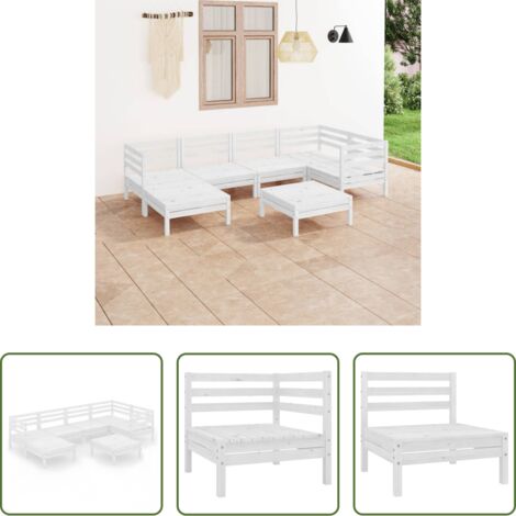 vidaXL Arredamento da esterno -  Set Salotto da Giardino 7 pz in Legno Massello di Pino Bianco