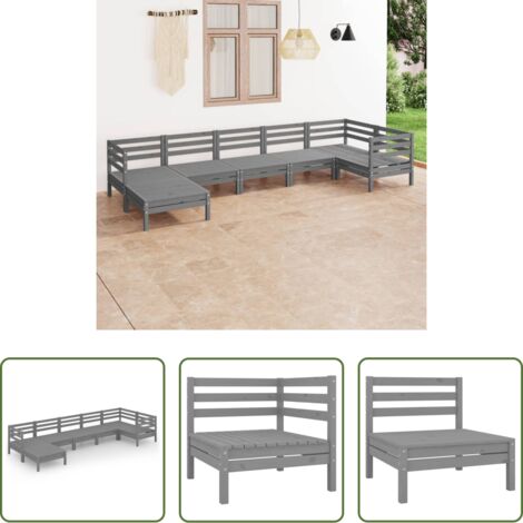 vidaXL Arredamento da esterno -  Set Salotto da Giardino 7 pz in Legno Massello di Pino Grigio