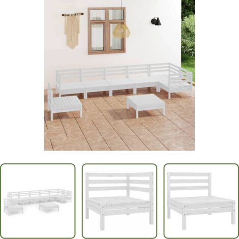 vidaXL Arredamento da esterno -  Set Salotto da Giardino 8 pz in Legno Massello di Pino Bianco
