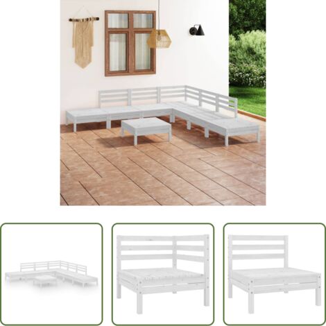 vidaXL Arredamento da esterno -  Set Salotto da Giardino 8 pz in Legno Massello di Pino Bianco