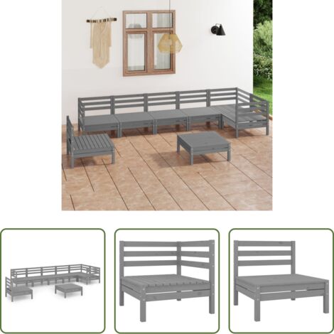 vidaXL Arredamento da esterno -  Set Salotto da Giardino 8 pz in Legno Massello di Pino Grigio