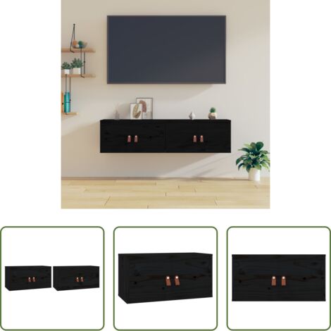 vidaXL Arredamento decorativo -  Pensili 2 pz Neri 60x30x30 cm in Legno Massello di Pino