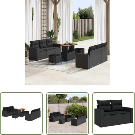 vidaXL Arredamento esterno -  Set Divano da Giardino 9 pcs Nero polyrattan