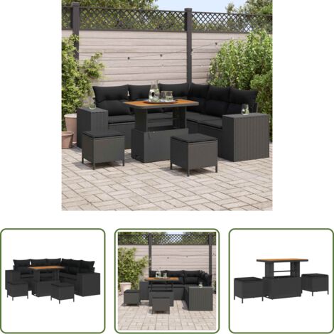 vidaXL Arredamento esterno -  Set Divano da Giardino con cuscino con archiviazione 8 pcs Nero