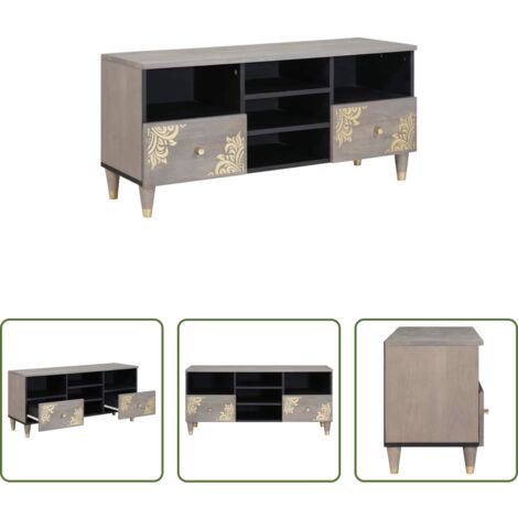 vidaXL Arredamento moderno -  Mobile TV Grigio 100 x 33 x 46 cm Legno di mango massello