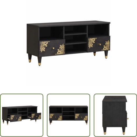 vidaXL Arredamento moderno -  Mobile TV Nero 100 x 33 x 46 cm Legno di mango massello