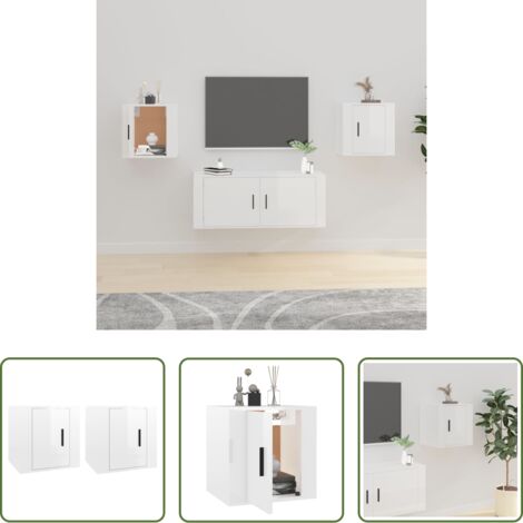vidaXL Arredamento moderno -  Mobili Porta TV a Parete 2 pz Bianco Lucido 40x34,5x40 cm