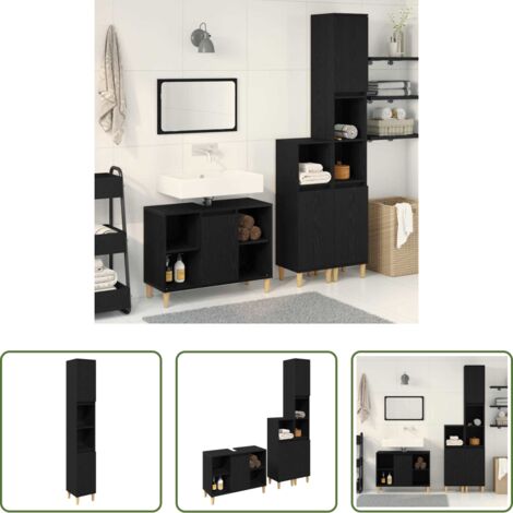 vidaXL Arredamento moderno -  Set di mobili per il bagno 3 pcs Nero Legno multistrato