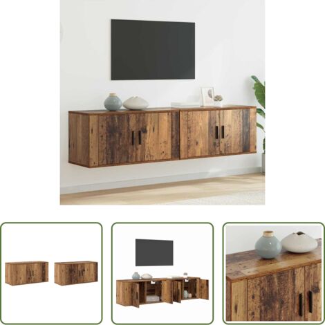 vidaXL Arredamento Moderno -  Set Mobile TV da Parete 2 pcs Legno vecchio 80 x 34,5 x 40 cm