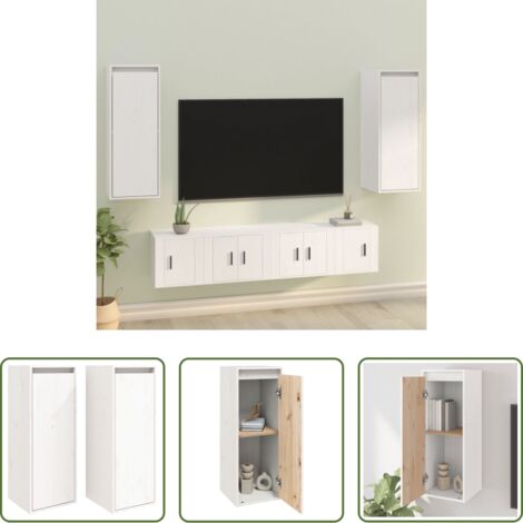 vidaXL Arredamento -  Pensili 2 pz Bianchi 30x30x80 cm in Legno Massello di Pino