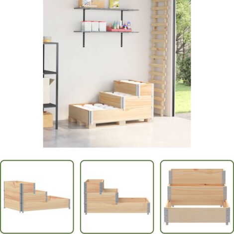 vidaXL Arriate elevado -  Arriate elevado de 3 niveles madera maciza de pino 120x80 cm