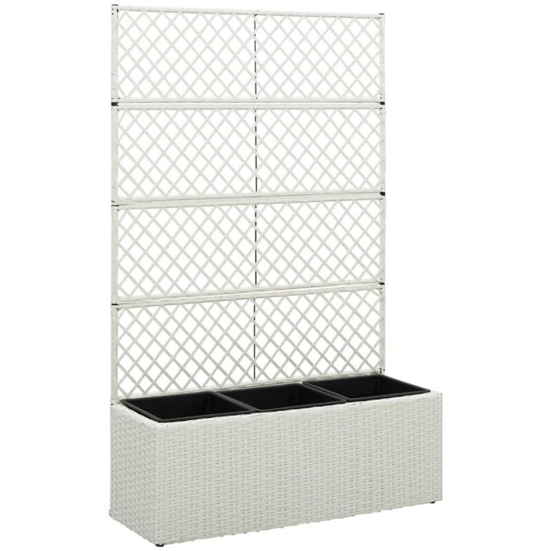 

vidaXL Arriate enrejado 3 macetas ratán sintético blanco 83x30x130 cm - Blanco