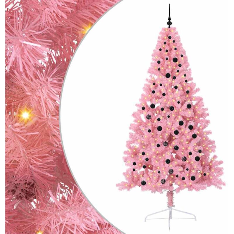 Artificial Pre-lit Christmas Tree With 300 Leds Pink 240 Cm Pvc Vidaxl