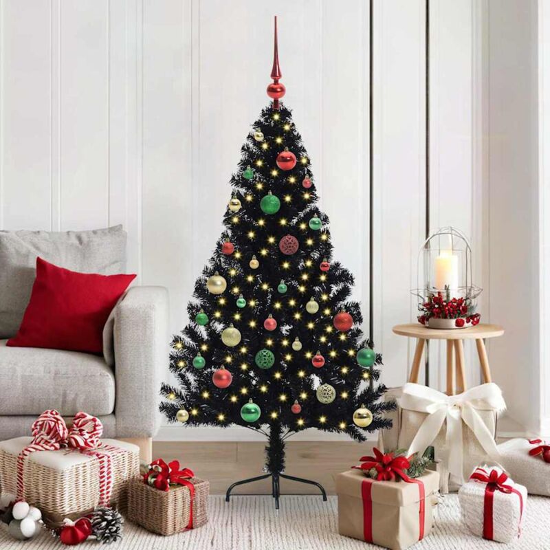 Artificial Pre-lit Christmas Tree Black 150 Cm Pvc Vidaxl