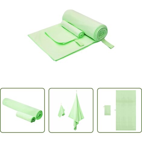 vidaXL Asciugamani in poliestere -  Set di Asciugamani Sportivi 2 pcs Verde Tessuto