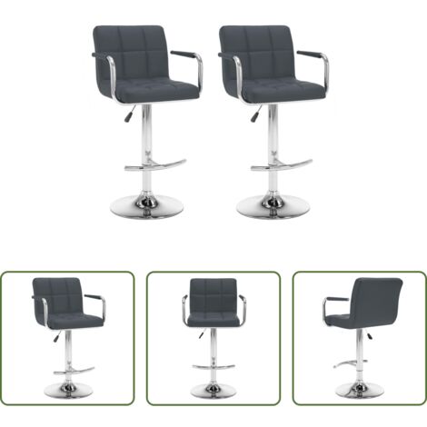 vidaXL Asiento ajustable -  Taburetes de cocina 2 unidades cuero sintético gris