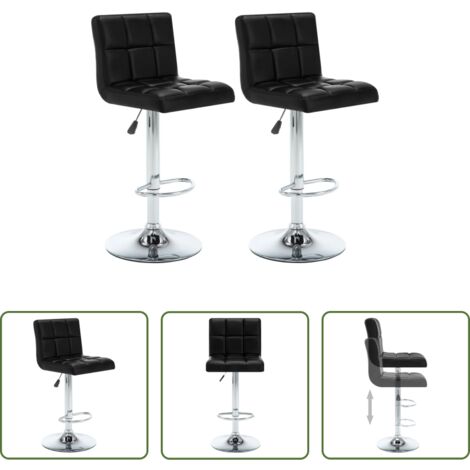 vidaXL Asiento ajustable -  Taburetes de cocina 2 unidades cuero sintético negro