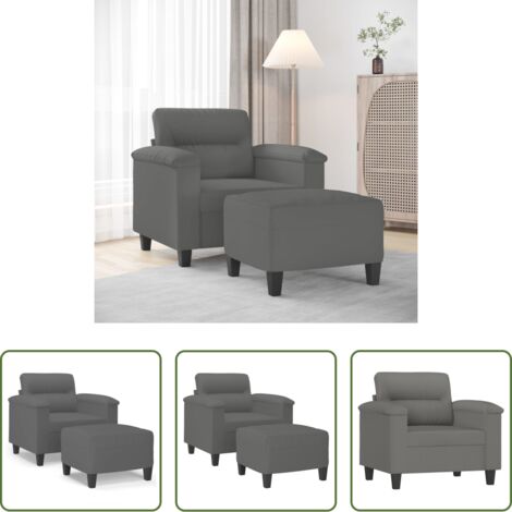 vidaXL Asiento cómodo -  Sillón con taburete tela de microfibra gris oscuro 60 cm