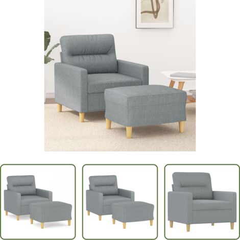 vidaXL Asiento cómodo -  Sillón con taburete tela gris claro 60 cm