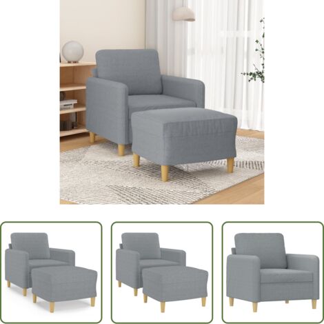 vidaXL Asiento cómodo -  Sillón con taburete tela gris claro 60 cm