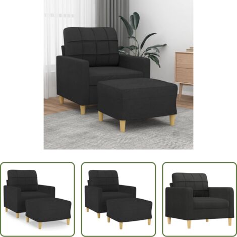vidaXL Asiento cómodo -  Sillón con taburete tela negro 60 cm