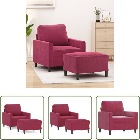 vidaXL Asiento cómodo -  Sillón con taburete terciopelo rojo tinto 60 cm