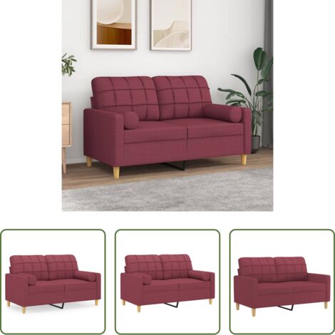vidaXL Asiento cómodo -  Sofá de 2 plazas con cojines tela rojo tinto 120 cm