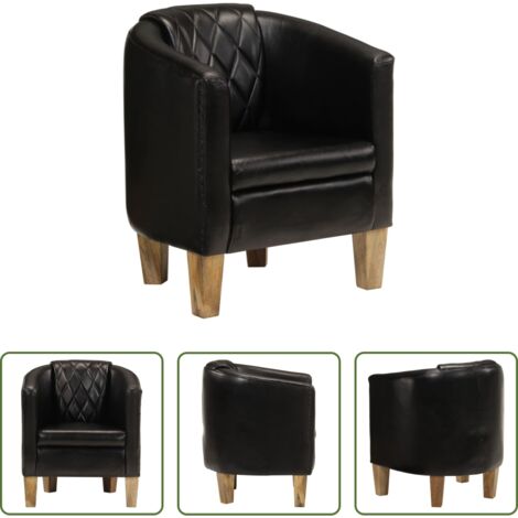 vidaXL Asiento de cuero -  Sillón butaca de cuero auténtico negro