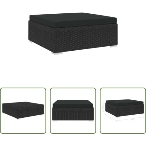 vidaXL Asiento de jardín -  Reposapiés seccional con cojín 1 ud ratán sintético negro