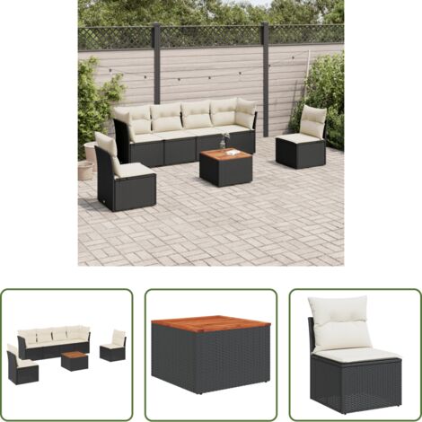 vidaXL Asiento de jardín -  Set de comedor de jardín 7 pzas y cojines ratán sintético negro