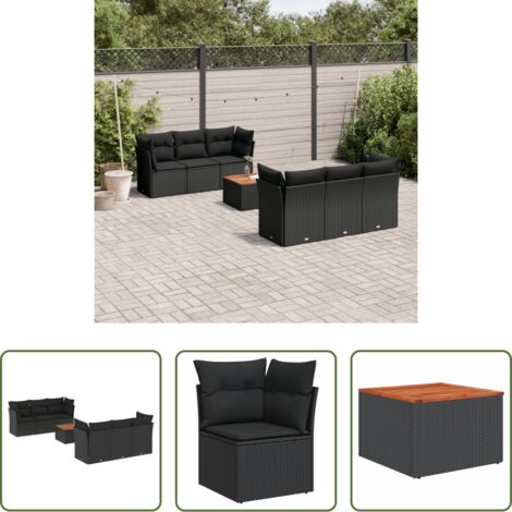 vidaXL Asiento de jardín -  Set de comedor de jardín 7 pzas y cojines ratán sintético negro