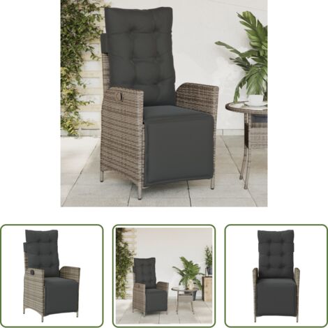vidaXL Asiento de jardín -  Sillón reclinable de jardín con reposapiés ratán sintético gris