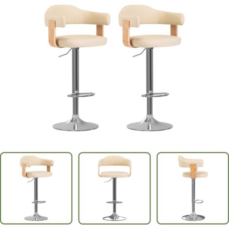 vidaXL Asiento ergonómico -  Taburetes de cocina 2 uds cuero sintético madera curvada crema