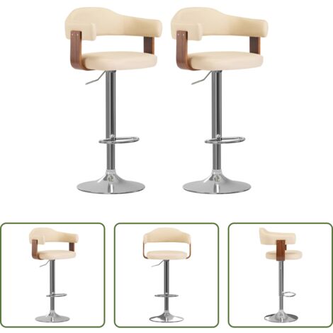 vidaXL Asiento ergonómico -  Taburetes de cocina 2 uds cuero sintético madera curvada crema