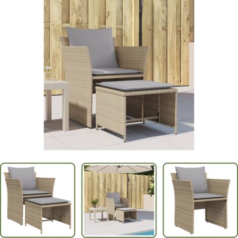 vidaXL Asiento exterior -  Sillón de jardín con reposapiés ratán sintético beige