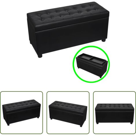vidaXL Asiento extra -  Otomana de almacenamiento de cuero artificial negro