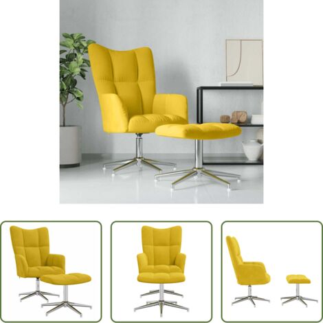 vidaXL Asiento giratorio -  Sillón de relax con taburete terciopelo amarillo mostaza